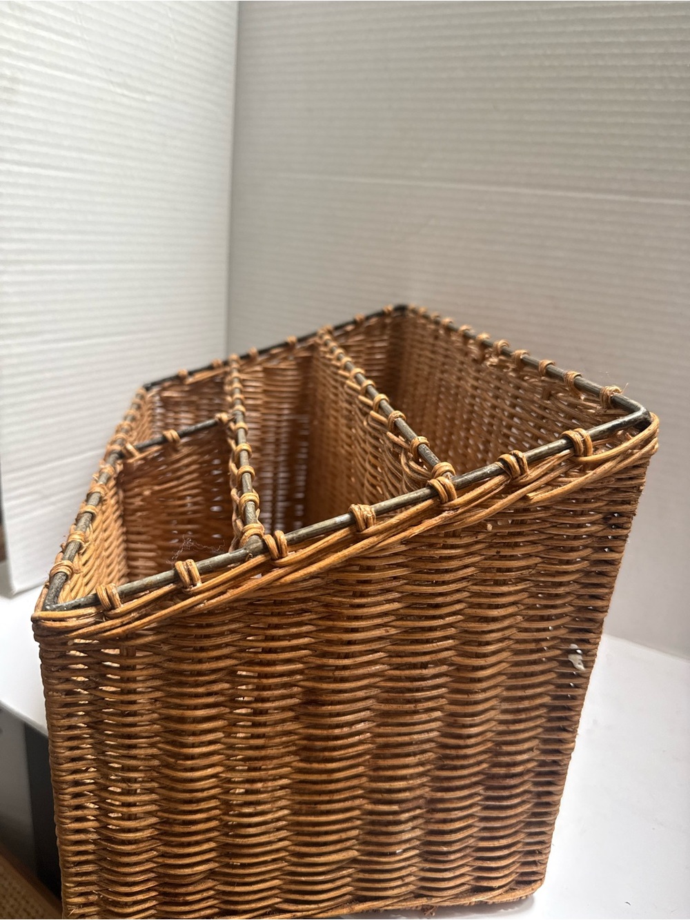 Woven Rattan Desk Organizer Caddy in Warm Brown - Picture 3 of 5